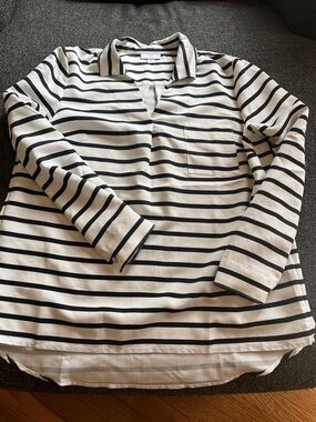 JJill Striped Collared Long Sleeve Shirt - Black & White